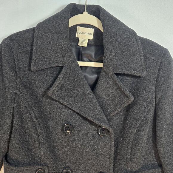 St Johns Bay Wool Cashmere Pea Coat Double Breasted Charcoal Petite Med - Picture 4 of 8